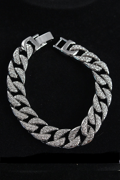 Skygo Brass Zircon Stone Cuba Gourmet Model Silver Color Men's Bracelet - Tj-...
