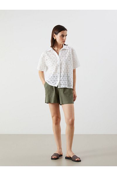 LC Waikiki Light Green Textured Muslin Women's Shorts with Elastic Waist