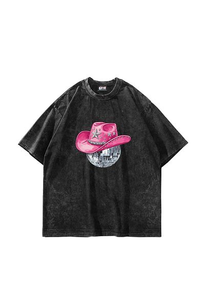Sekizbiraltı Cow Girl Printed Oversize Unisex Πλενόμενο μαύρο μπλουζάκι