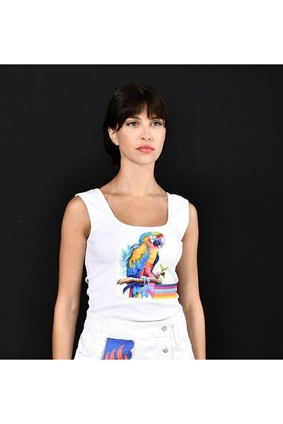 DQMANE Design Bead Stone Detail Parrot Blouse
