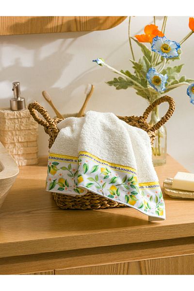 LC Waikiki Ecru Lemon Embroidered Cotton Face Towel 50X80 cm