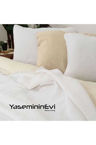 YASEMİNİNEVİ 4-Layer Multi Muslin Bedding Cover Pique (240X240 cm + 50X70Cm Pillow Cover 2 Pcs)