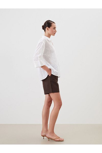 LC Waikiki Brown Women's Shorts with Elastic Waist and Linen Blend