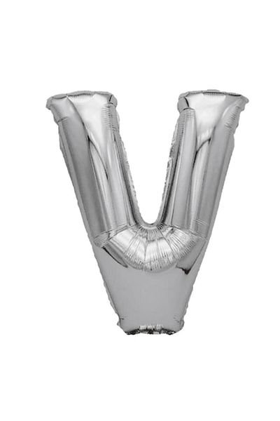 Balon Silver Metallic Foil Balloon, Mirific Party, Letter V, 80 cm