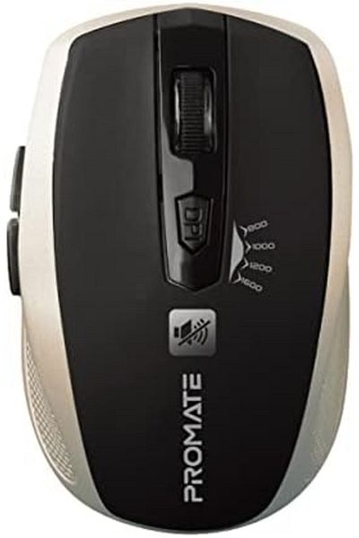 Promate ماوس صامت بدقة 1600 نقطة في البوصة، ماوس لاسلكي مريح متماثل 2.4 جيجاهرتز بمفاتيح صامتة وبطارية طويلة الأمد