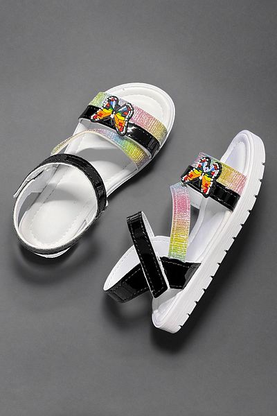 Oksit Momos Butterfly Figured Hologram Patterned Girls' Sandals