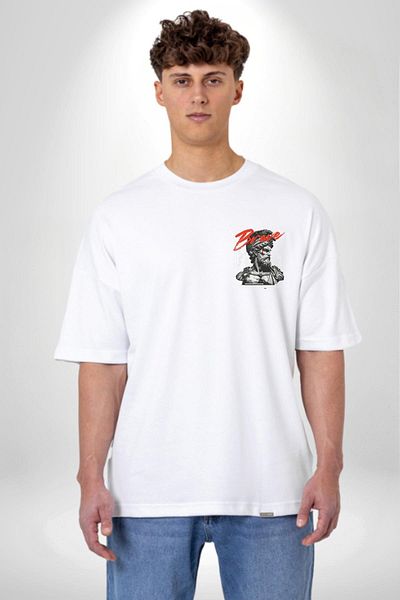 Angemiel تي شيرت Braveheart White Oversize للنساء والرجال مطبوع من الأمام