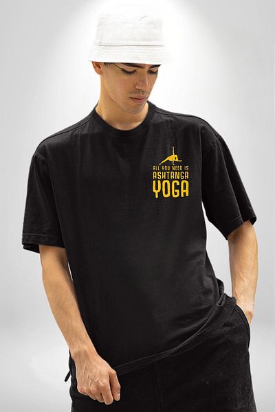 Angemiel Ashtanga Yoga Simplicity and Strength Black Oversize Women Men Front Minimal Printed T-Shirt