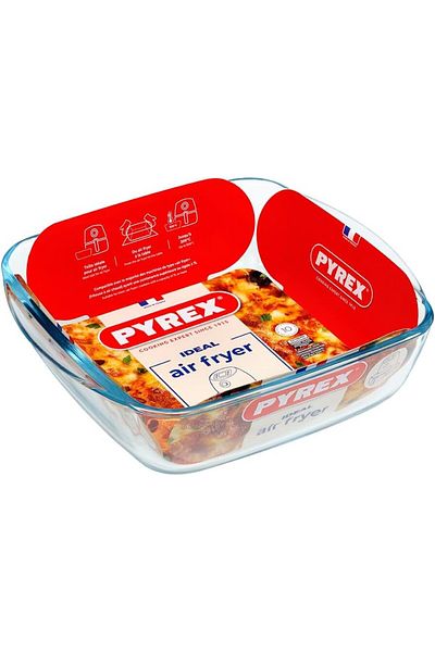 Pyrex Air Fryer Square Dish 2.2L – Generous Heat-Resistant Glass Dish for Baking & Air Fryer Meals