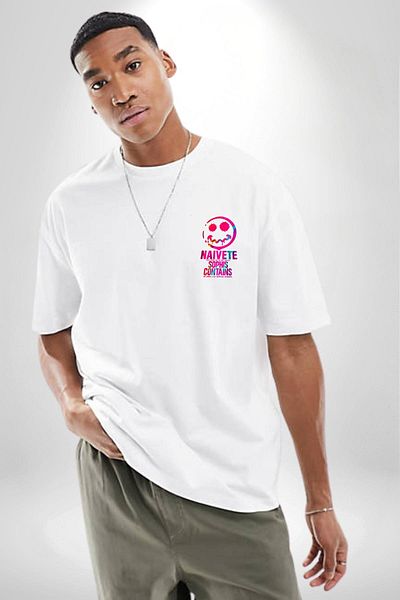 Angemiel Happy People Think Differently Be Happy White Oversize Women Men Front Minimal Printed T-Shirt