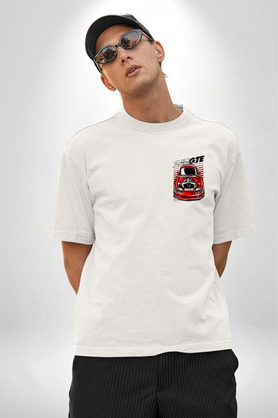 Angemiel Car Design White Oversize Women Men Front Minimal Printed T-Shirt for Motorsport Enthusiasts