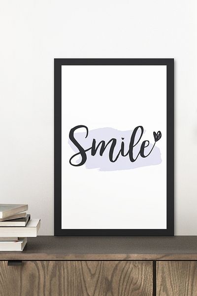 Zevahir Mobilya Dekorasyon 1 Piece Smile Written Wooden Black Frame Look Mdf Table