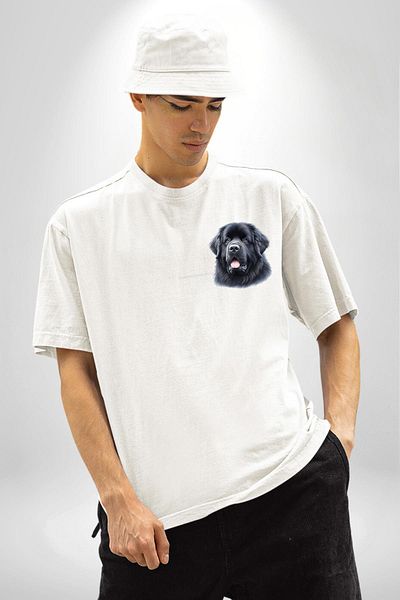 Angemiel Newfoundland Strong Water Friendly Dog White Oversize Women Men Front Minimal Printed T-Shirt