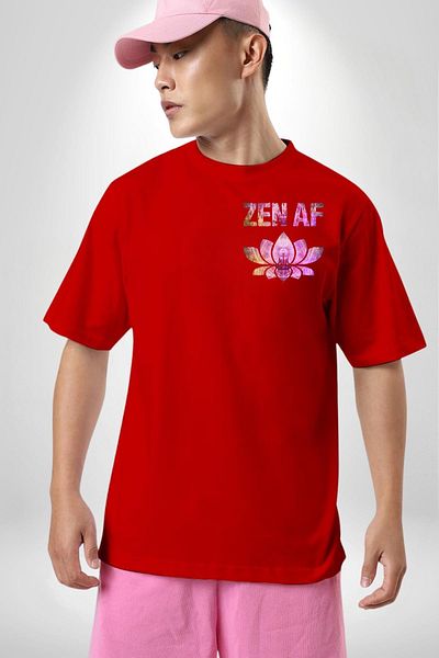 Angemiel Zen Af Adding Peace of Mind to Your Soul Design Yoga Red Oversize Women's Men's Front Minimal Printed T-Shirt
