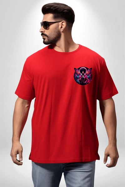 Angemiel Pink Shiny Wings Red Oversize Women's Men's Front Minimal Printed T-Shirt