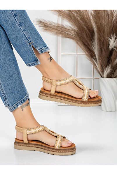 mei Γυναικεία Σανδάλια με Χαμηλή Σόλα 5GZ39 Μπεζ | Mei