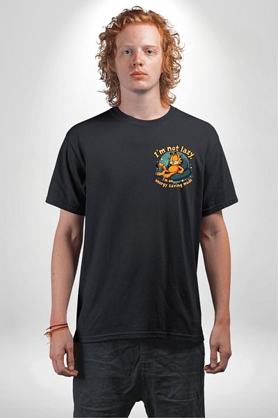 Angemiel Low Mode from Sloth! Energy Saving Black Oversize Women's Men's Front Minimal Printed T-Shirt