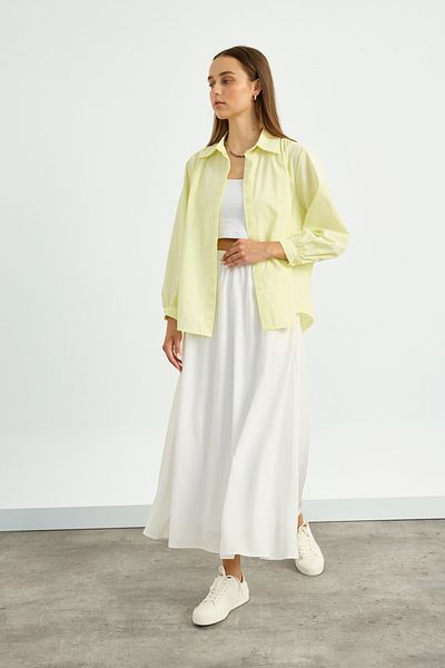 Birgül Bektaş Yellow Gathered Poplin Shirt