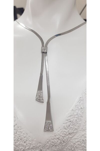 GWOMA White Color Hanging Necklace with Steel Stone Detail