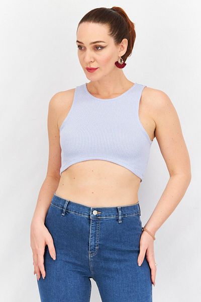 Sinsay Women Round Neck Sleeveless Ribbed Crop Top, Lavender