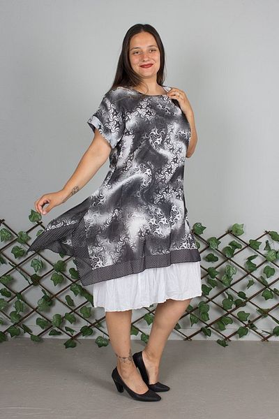 Truva XXL Cheesecloth Fabric Authentic Black Patterned Plus Size Dress – Summer and Comfortable Model