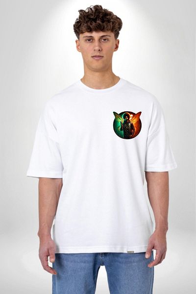 Angemiel Music Art Men's Butterfly Special Design White Oversize Women's Men's Front Minimal Printed T-Shirt