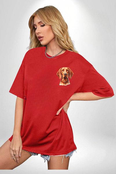 Angemiel تي شيرت Vizsla Energetic Hunting Dog Design أحمر كبير الحجم للنساء والرجال مطبوع من الأمام