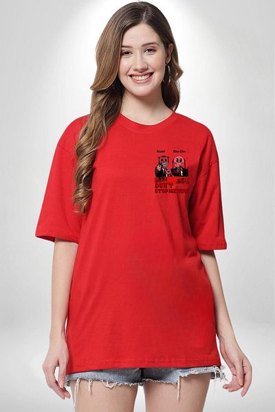 Angemiel  Bear & Bunny Bloody Donut Red Oversize Women's Men's Front Minimal Printed T-Shirt