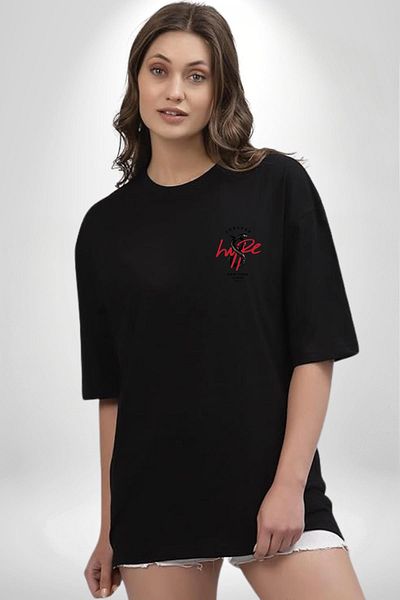 Angemiel Hope Printed Snake Black Oversize Women's Men's Front Minimal Printed T-Shirt