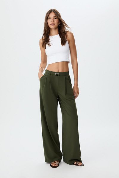 Stradivarius Smart wide-leg trousers with buckle detail