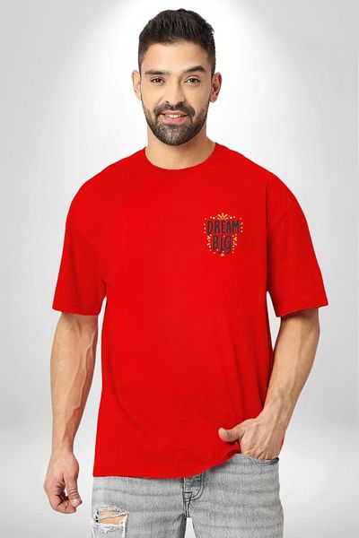 Angemiel Dream Big Themed Red Oversize Women's Men's Front Minimal Printed T-Shirt