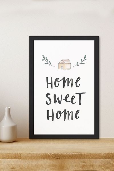 Zevahir Mobilya Dekorasyon 1 Piece Home Sweet Home Written Wooden Black Frame Look Mdf Table