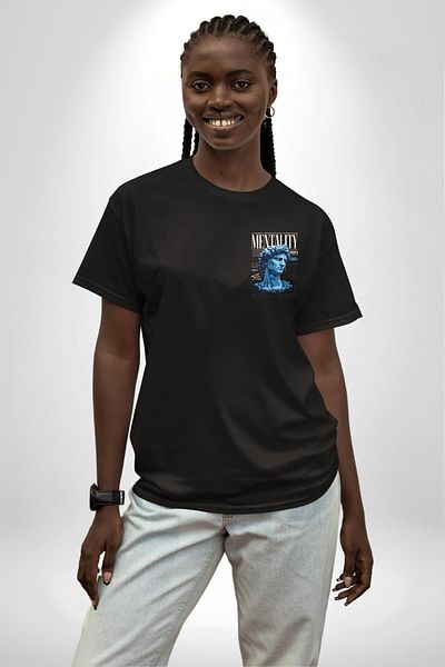 Angemiel Mentalite and Power Mental Heritage Deep Thoughts Black Oversize Women Men Front Minimal Printed Tee