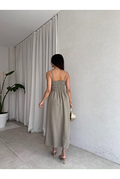 My Blog Khaki šaty s elastickými ramínky - 2310