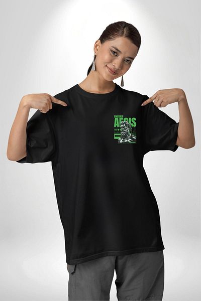 Angemiel Warrior Spirit Legendary Power Emerald Black Oversize Women's Men's Front Minimal Printed T-Shirt