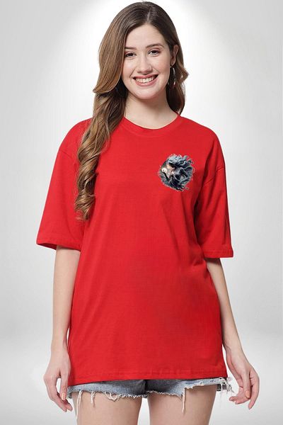 Angemiel Virgo Special Design Red Oversize Women's Men's Front Minimal Printed T-Shirt