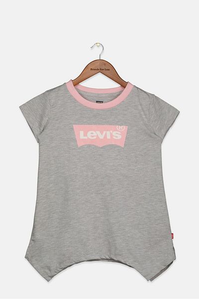 Levi's Kids Girl Crew Neck Short Sleeve Brand Logo T-shirt, Grey Combo