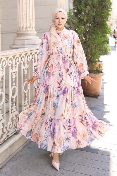 benguen Φόρεμα Hijab με σχέδιο Μπεζ 571