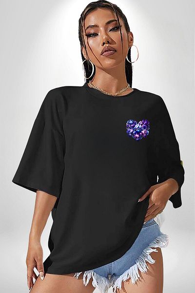 Angemiel Iris Flower Purple White Shades Elegance Black Oversize Women Men Front Minimal Printed T-Shirt
