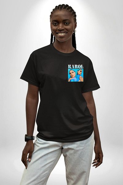 Angemiel Karol g Pop Star Singer Black Oversize Women's Men's Front Minimal Printed T-Shirt