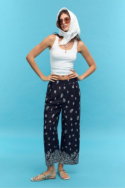 Stradivarius Printed linen culotte pants