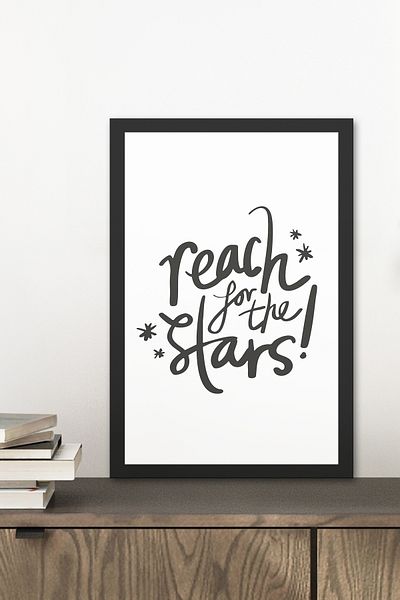 Zevahir Mobilya Dekorasyon 1 Piece Reach for the Stars Written Wooden Black Frame Look Mdf Table