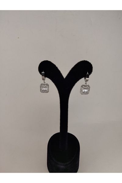 Romea Silver Color Steel Baguette Earrings, Tarnish Free Baguette Steel Earrings