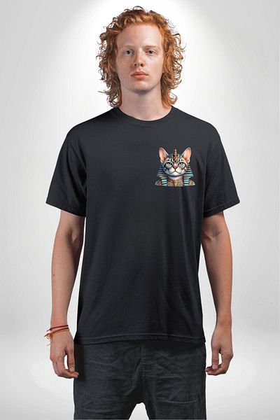 Angemiel Egyptian Mau's Royal Crown Cat Black Oversize Women's Men's Front Minimal Printed T-Shirt
