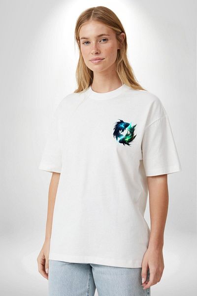 Angemiel Pisces Special Design White Oversize Women's Men's Front Minimal Printed T-Shirt