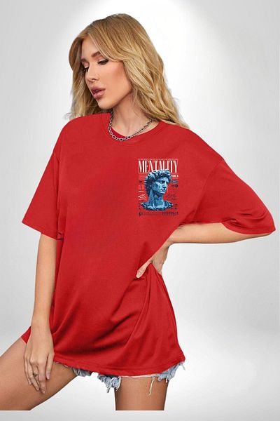 Angemiel Mentalite and Power Mental Heritage Deep Thoughts Red Oversize Women Men Front Minimal Printed Ti