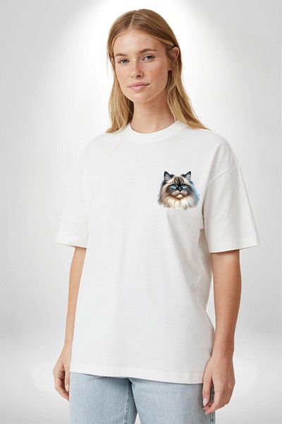 Angemiel Himalayan Cat White Oversize Women's Men's Front Minimal Printed T-Shirt