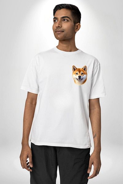 Angemiel Shiba Inu Cute Affection Dog Design White Oversize Women's Men's Front Minimal Printed T-Shirt