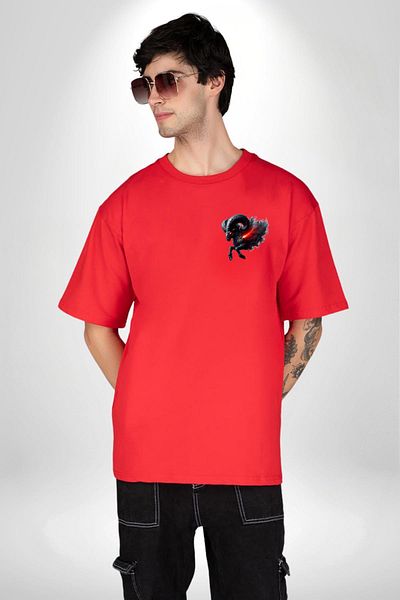 Angemiel Aries Special Design Red Oversize Women's Men's Front Minimal Printed T-Shirt