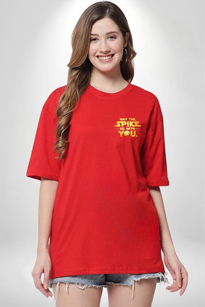 Angemiel Dunk Power Volleyball Space Wars Red Oversize Women Men Front Minimal Printed T-Shirt